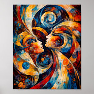 Abstract Dualiteit Stroom Gezichten Modern Kunst P Poster