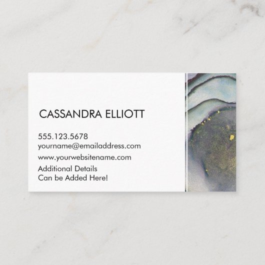 Abstract Dustum Blue & Gold Alcohol Ink Liquid Art Visitekaartje (Achterkant)