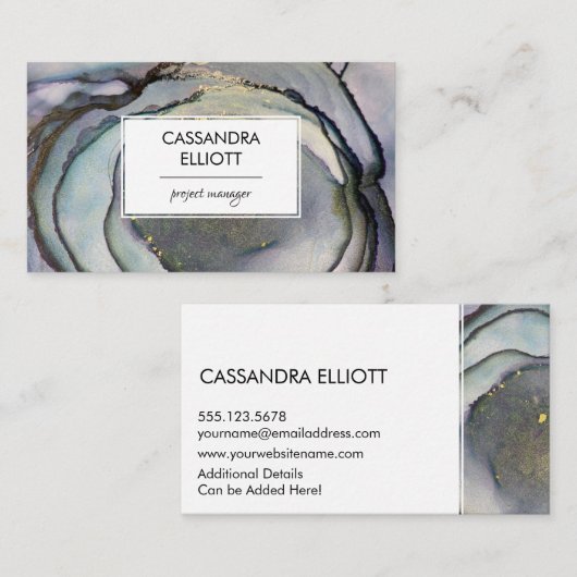 Abstract Dustum Blue & Gold Alcohol Ink Liquid Art Visitekaartje (Voorkant / Achterkant)