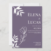 Abstract dusty purple white sketch floral wedding kaart (Voorkant)