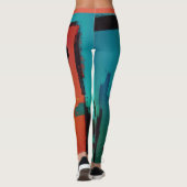 Abstract Dynamisch Oranje Groen Blauw Zwart Leggings (Achterkant)