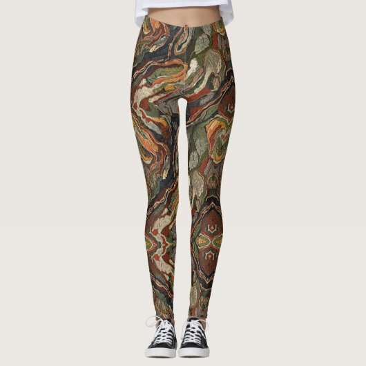 Abstract Earth Tone Swirl Pattern Leggings (Voorkant)