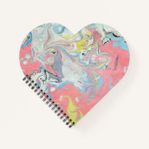 Abstract Ebru Water Marbling Pastel Heart Shaped