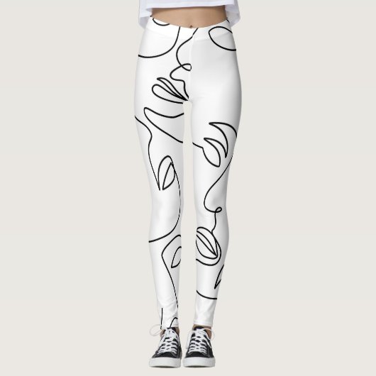 Abstract één lijn gezichtspatroon leggings (Voorkant)