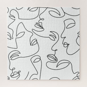 Abstract één lijn gezichtspatroon legpuzzel