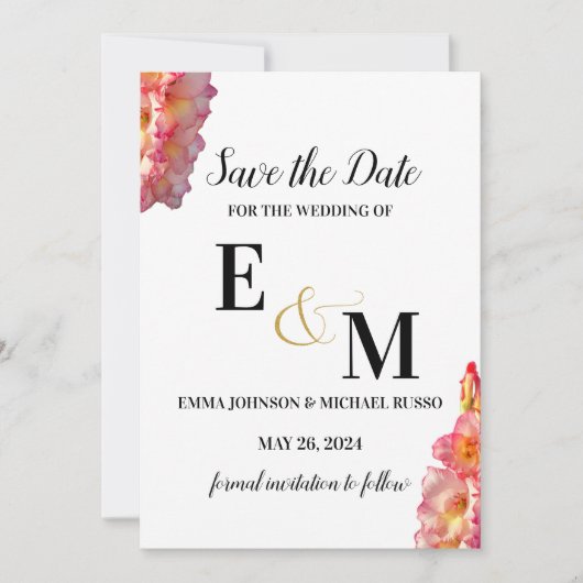 Abstract Eenvoudig Roze Gladiolus Letters Bruiloft Save The Date (Voorkant)