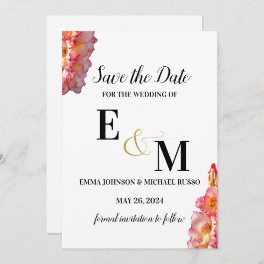 Abstract Eenvoudig Roze Gladiolus Letters Bruiloft Save The Date (Voorkant / Achterkant)