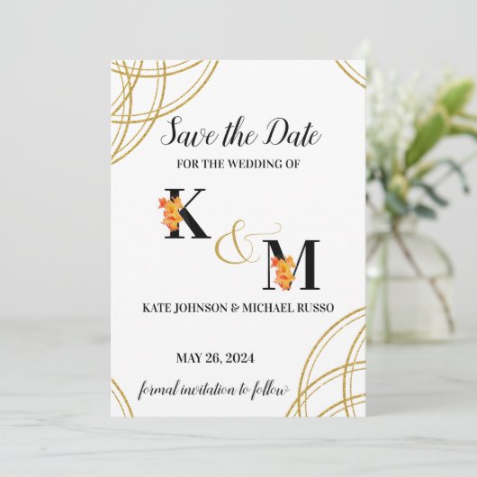 Abstract Eenvoudig Sinaasappel Gladiolus Letters B Save The Date (Staand voorkant)