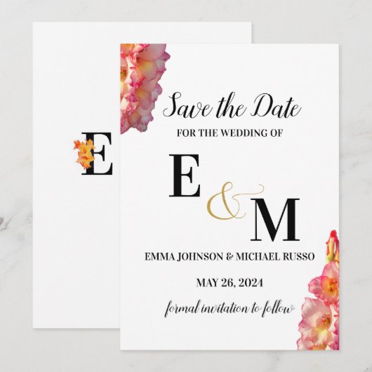 Abstract Eenvoudige Roze Gladiolus Letters Trouw  Save The Date (Voorkant / Achterkant)