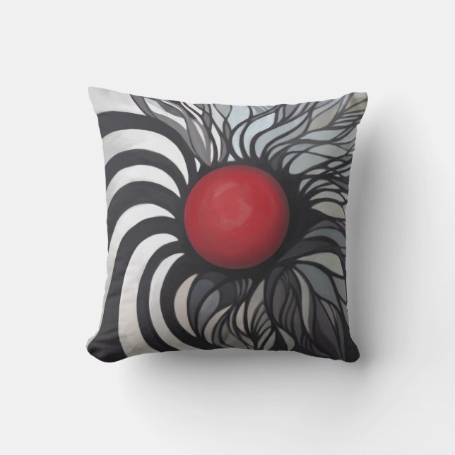 Abstract, eigentijds, rode cirkel, zwart, wit buitenkussen (Voorkant)