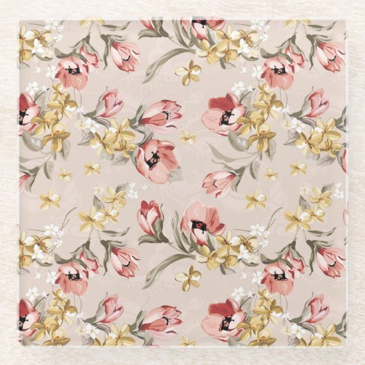 Abstract Elegance florale patroon 3 Glazen Onderzetter (Voorkant)