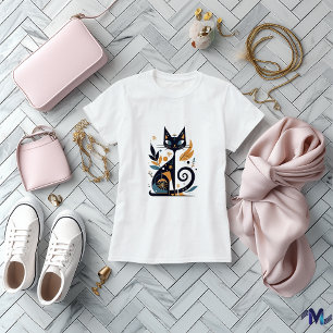 Abstract Elegant Cat Art Design T-shirt