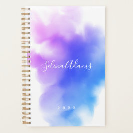 Abstract Elegant Ombre Pink Blue Waterverf Script Planner