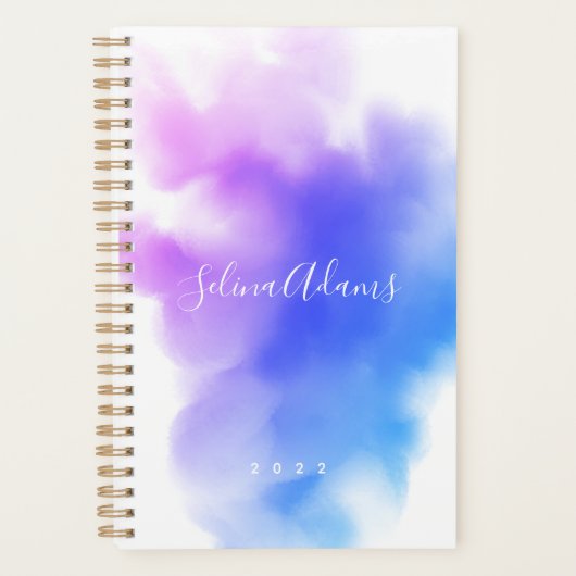 Abstract Elegant Ombre Pink Blue Waterverf Script Planner (Voorkant)