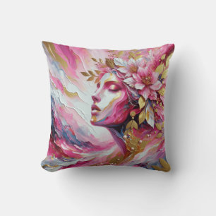 Abstract Elegant vrouw gezicht roze bladeren Kussen