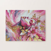 Abstract Elegant vrouw gezicht roze bladeren Legpuzzel (Horizontaal)