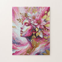 Abstract Elegant vrouw gezicht roze bladeren
