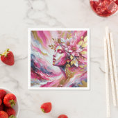 Abstract Elegant vrouw gezicht roze bladeren Servet (Insitu)