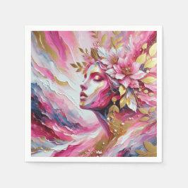 Abstract Elegant vrouw gezicht roze bladeren Servet