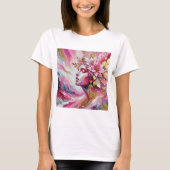 Abstract Elegant vrouw gezicht roze bladeren T-shirt (Voorkant)