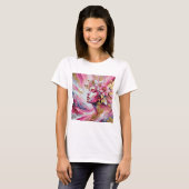 Abstract Elegant vrouw gezicht roze bladeren T-shirt (Voorkant volledig)