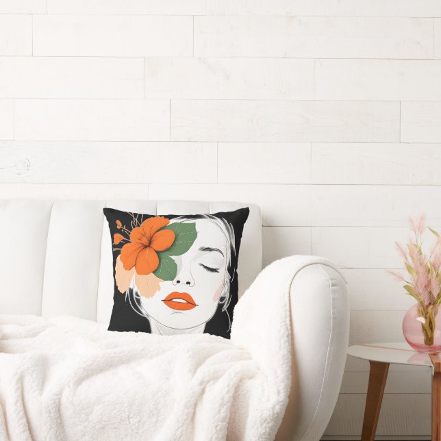 Abstract Elegant woman's face pinks Kussen (Bank)