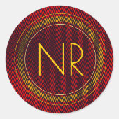 Abstract Elegante Mannelijke Rode Gele Monogram Ronde Sticker (Voorkant)