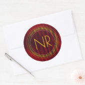 Abstract Elegante Mannelijke Rode Gele Monogram Ronde Sticker (Envelop)