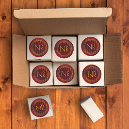 Abstract Elegante Mannelijke Rode Gele Monogram Ronde Sticker