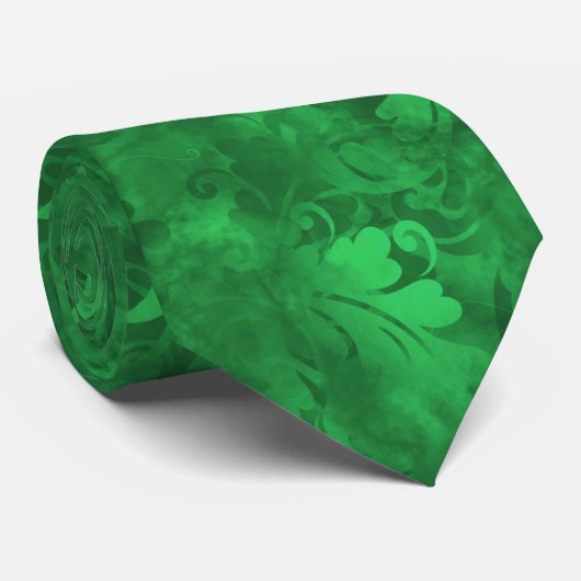 Abstract Emerald Green Feather Pattern Stropdas (Opgerold)