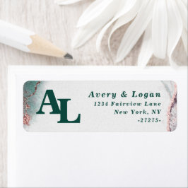 Abstract Emerald Green Monogram Return-adres Etiket