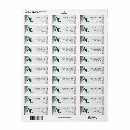 Abstract Emerald Green Monogram Return-adres Etiket (Full Sheet)