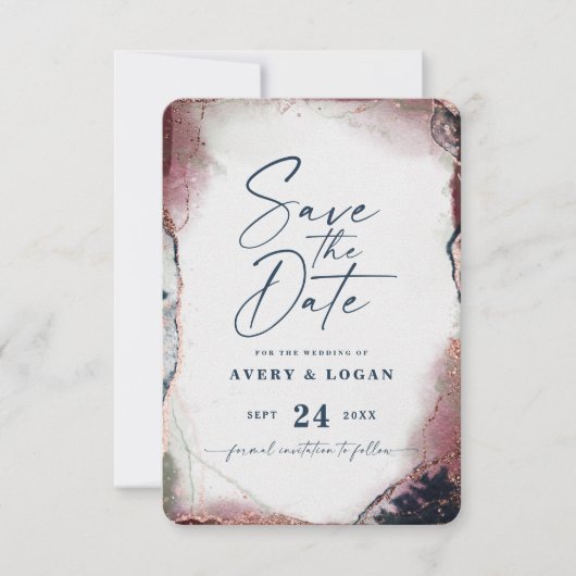 Abstract Etheral Burgundy & Navy Blue Wedding Save The Date (Voorkant)