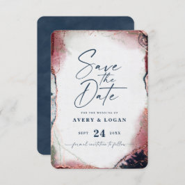 Abstract Etheral Burgundy & Navy Blue Wedding Save The Date