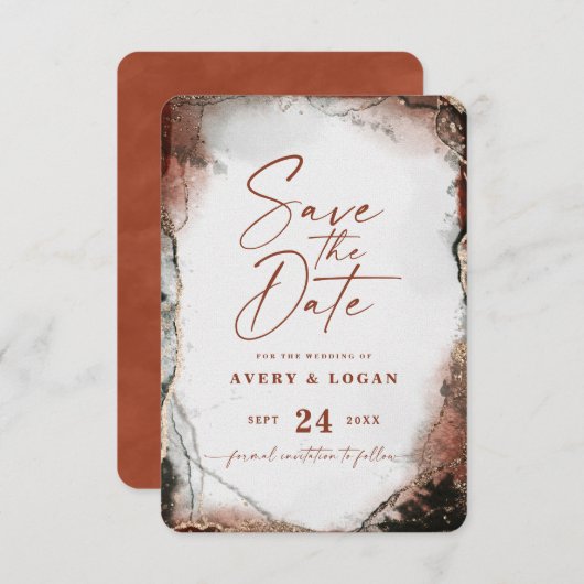 Abstract Etheral Rustic Autumn Oranje Wedding Save The Date (Voorkant / Achterkant)