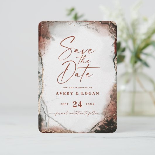 Abstract Etheral Rustic Autumn Oranje Wedding Save The Date (Staand voorkant)