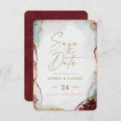 Abstract Etheral Wine Red & Gold Winter Weddenscha Save The Date (Voorkant / Achterkant)