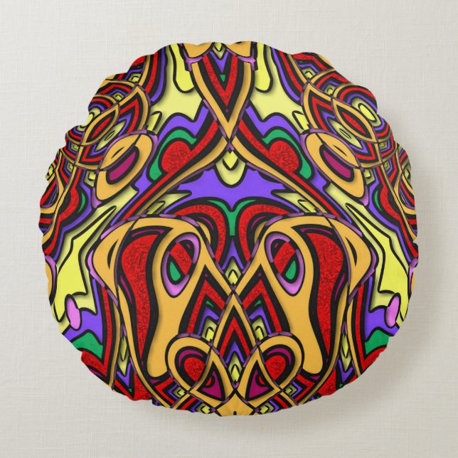 Abstract ethnic colorful rond kussen (Voorkant)