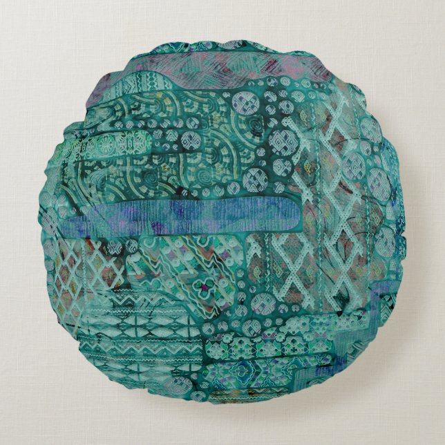 Abstract ethnooppatroon - Folklore Art 1+2 Rond Kussen (Voorkant)