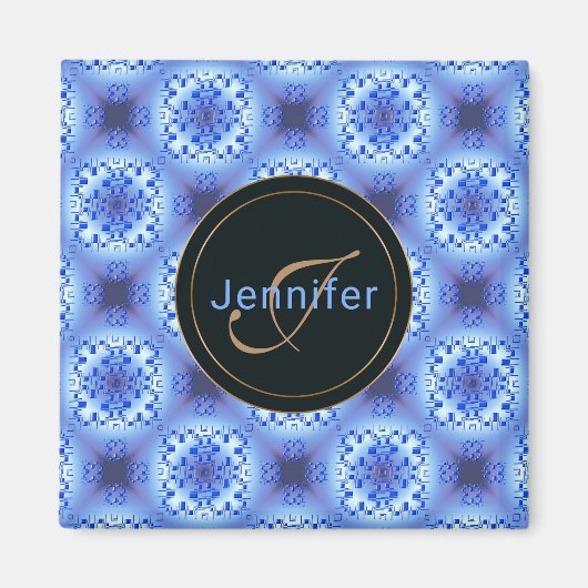 abstract etnisch geometrisch blauw patroon. magneet (Voorkant)