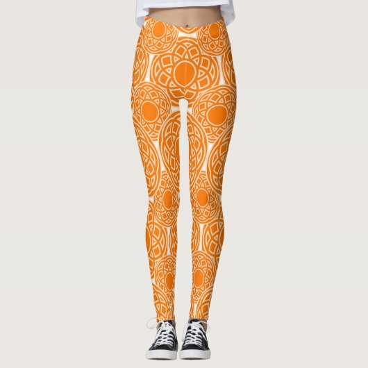 Abstract etnisch oranje geometrisch patroon. leggings (Voorkant)