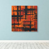 Abstract Expressionism Orange and Black Grid Canva Canvas Afdruk (Insitu (Houten vloer))