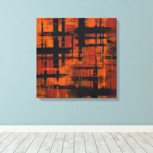 Abstract Expressionism Orange and Black Grid Canva Canvas Afdruk (Insitu (Houten vloer))