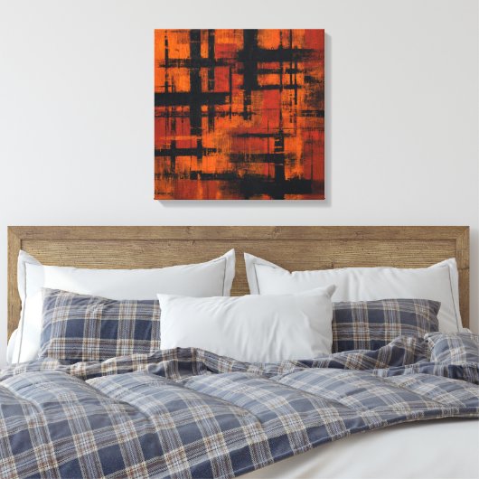Abstract Expressionism Orange and Black Grid Canva Canvas Afdruk (Insitu (Slaapkamer))