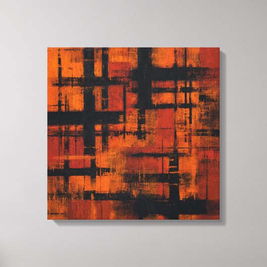 Abstract Expressionism Orange and Black Grid Canva Canvas Afdruk (Voorkant)