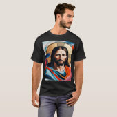 Abstract expressionisme afbeeldingen van Jezus op T-shirt (Voorkant volledig)