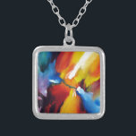 Abstract expressionisme schilderen zilver vergulden ketting<br><div class="desc">Red Yellow Green Blue Abstract expressionisme schildering</div>