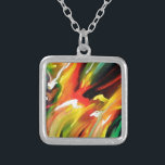 Abstract expressionisme schilderen zilver vergulden ketting<br><div class="desc">Geel Groen Rood Blauw Abstract Expressionisme Schilderen</div>