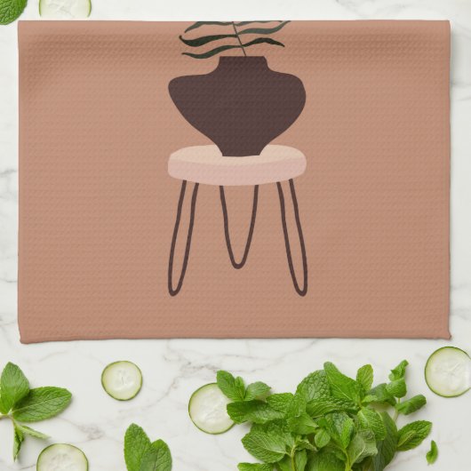 Abstract expressionisme Terracotta Palm Leaf & Vas Theedoek (Gevouwen)