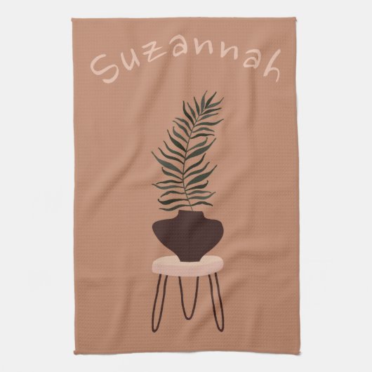 Abstract expressionisme Terracotta Palm Leaf & Vas Theedoek (Verticaal)